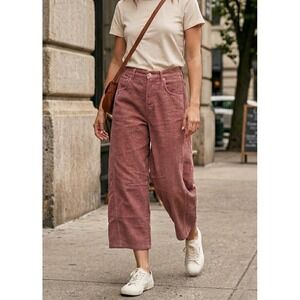 Free People We The Free Women Good Luck Mid-Rise Cord Barrel Jeans 30 Corduroy